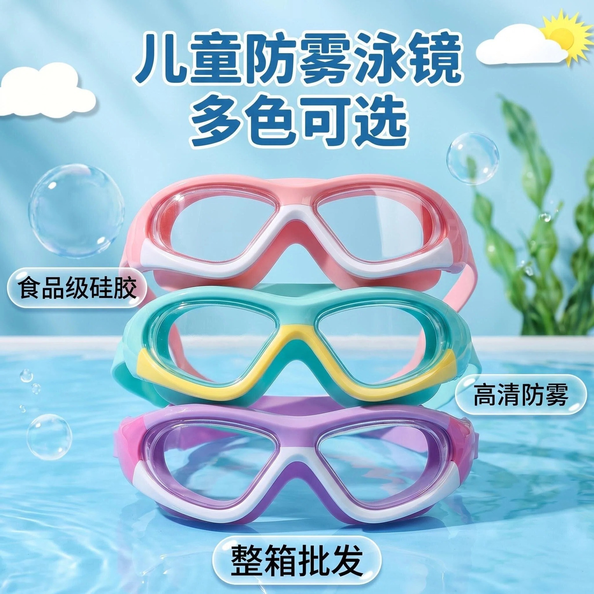Domestic and foreign trade bagged children's large-frame swimming goggles, high-definition waterproof and anti-fog swimming goggles with integrated earplugs set