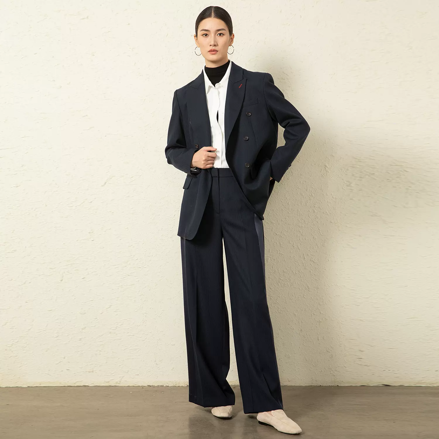 JIN口精纺羊毛面料/戗驳领装饰线双排扣西装西裤外套装2025新款