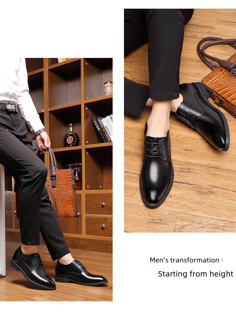 Men's 8cm6cm Inner Height Increasing Shoes Men's Korean Style Business Dress Pointed Toe Casual Men's Leather Shoes Bridegroom's Wedding Shoes_vogvips.com
