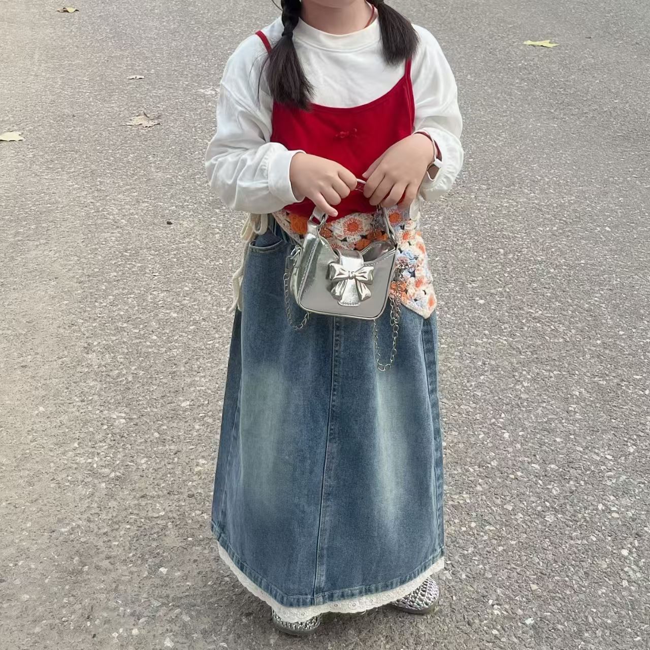 Niños niñas princesa encaje suave vaqueros niños grandes y medianos estilo coreano falda de cintura elástica cuatro estaciones transfronterizas