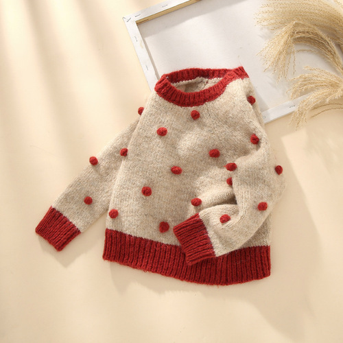 Children's Wool Blended Sweater Three-dimensional Handmade Ball Christmas Sweater Children's New Year Children's Clothing Wholesale First-hand Source