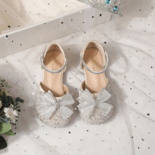 Women's Sandals Princess Shoes Spring and Summer 2025 New All-match Children's Leather Shoes Crystal Shoes Baby Women's Hole Shoes