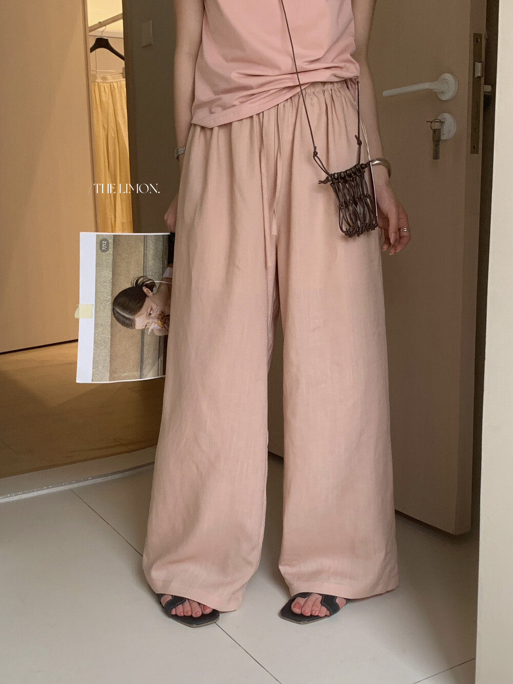 Quần culottes nữ ống rộng cạp cao vải linen phối lyocell mỏng nhẹ mùa hè — màu sắc, màu hồng, màu trắng, màu xám chi tiết 23