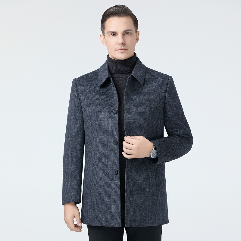 Double-Sided Wool Coat for Men, Mid-Length, Thickened for Winter, Middle-Aged Dad's Down-Lined Woolen Overcoat