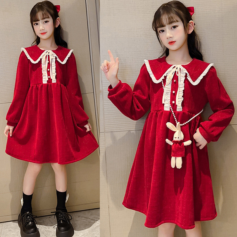 Girls' Red Dress Autumn and Winter 2026 New Stylish Children's Princess Dress Christmas Girl New Year Dress Girls' Red Dress Autumn and Winter 2026 New Stylish Children's Princess Dress Christmas Girl New Year Dress