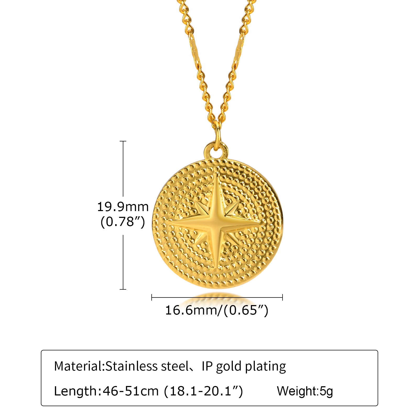 Mode Rond Star Acier Inoxydable Placage Pendentif 1 Pièce display picture 1