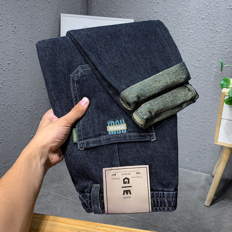 Trendy brand hot selling jeans for men in spring autumn  2024, blue and gray drawstring slim fit small leg pants, men's_senzul.com