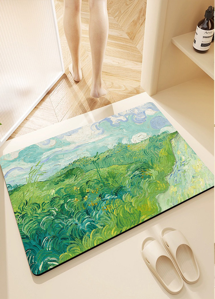 Cross-Border Oil Painting Style Bathroom Floor Mat, Bathroom Sink Absorbent Non-Slip Mat, Toilet Wear-Resistant Diatom Mud Floor Mat
