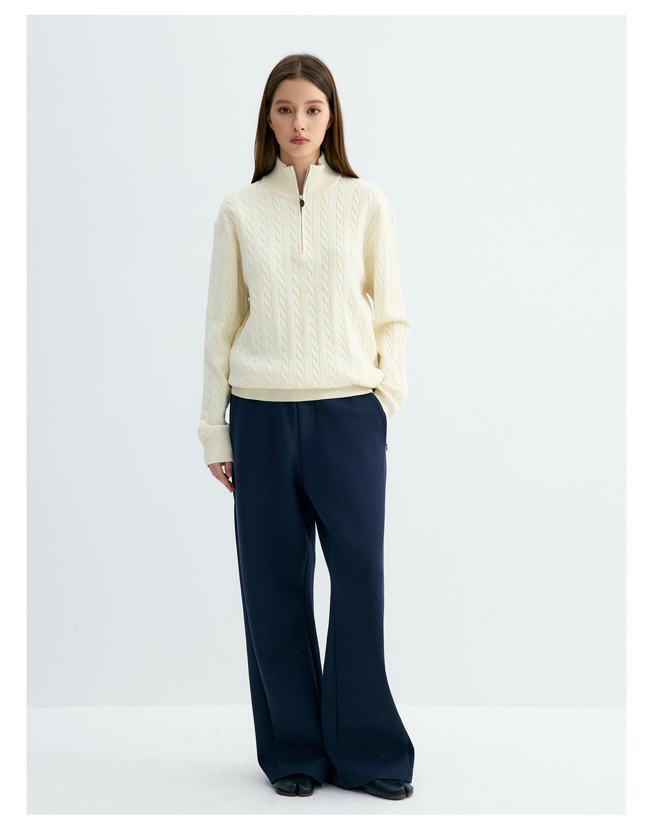 UNF 250g Half-Zip Cable-Knit Mock-Neck Sweater
