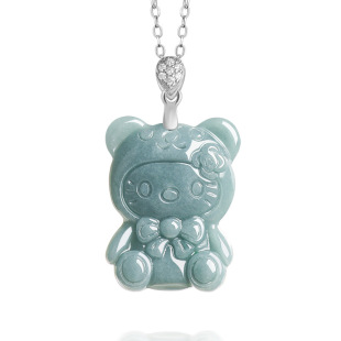 Natural A-Grade Jadeite Blue Water Cartoon Cat Pendant Ice Jade Pendant Cute Women's Jade Pendant Gift Wholesale
