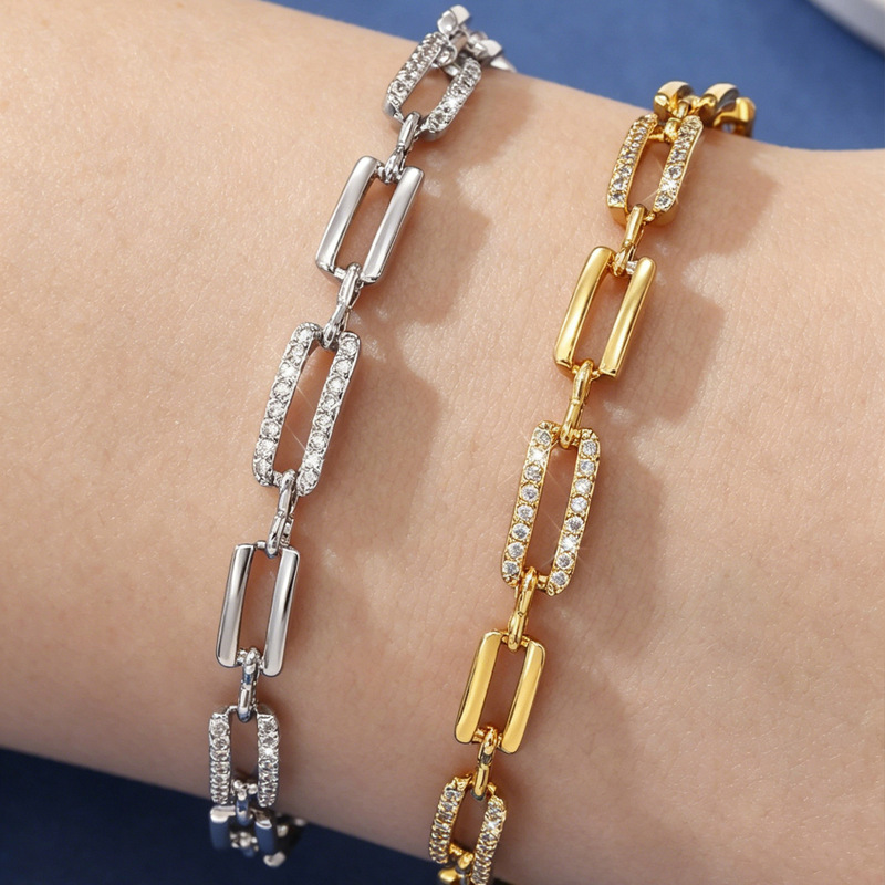 Cross-Border Hot-Selling Fashion Minimalist Geometric Bracelet with Sparkling Zircon Design, Factory Wholesale