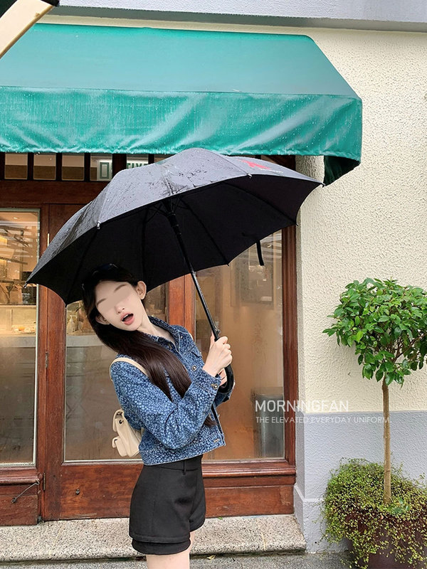 早安樊樊私服「香系丹宁vibes」山茶花蓝色牛仔外套显瘦直筒上衣|undefined