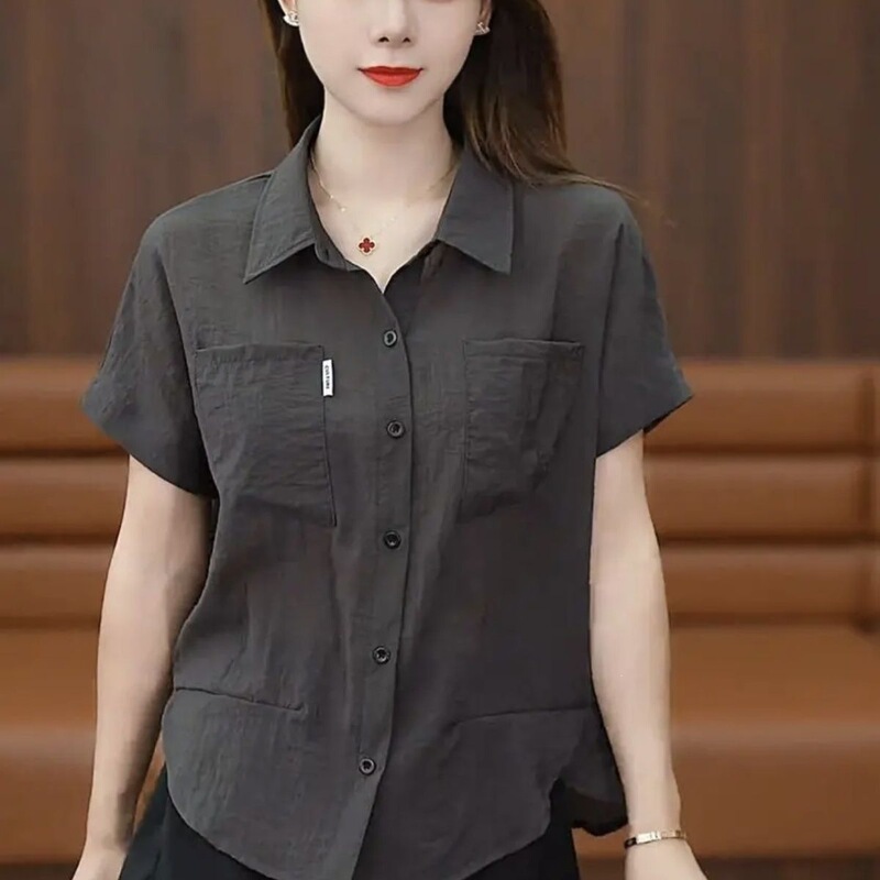 2026 Summer Cool Silk Thin Women's Short Sleeve Shirt Versatile Design Loose Slimming Casual Top