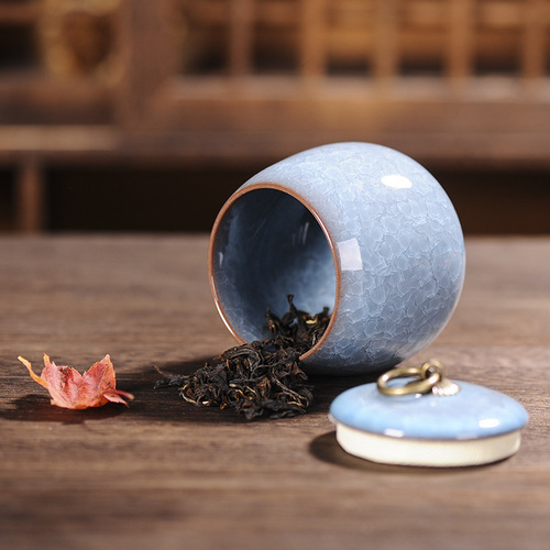 Portable ice cracked glazed ceramic purple sand small tea jar tea can tea box Pu'er sealed jar