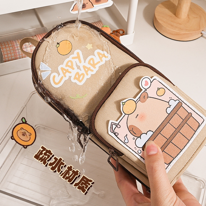 Bolsa de lápiz Capibara bolsas de papelería de dibujos animados de estudiantes de gran capacidad anti-sucio multifuncional bolsas de lápiz multicapa de alto valor facial