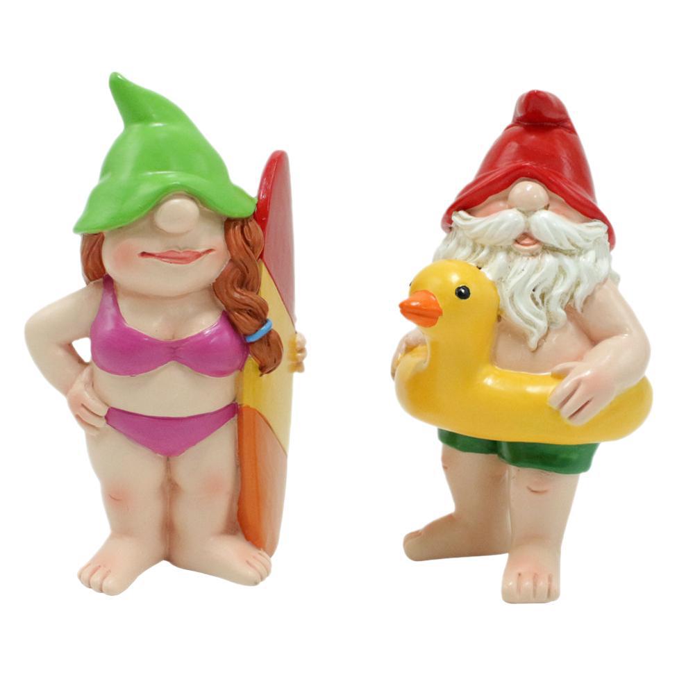 Funny Garden Gnome Men and Women Dwarfs Outdoor Beach Wind Surfing Figurines Novelty Garden Decoration