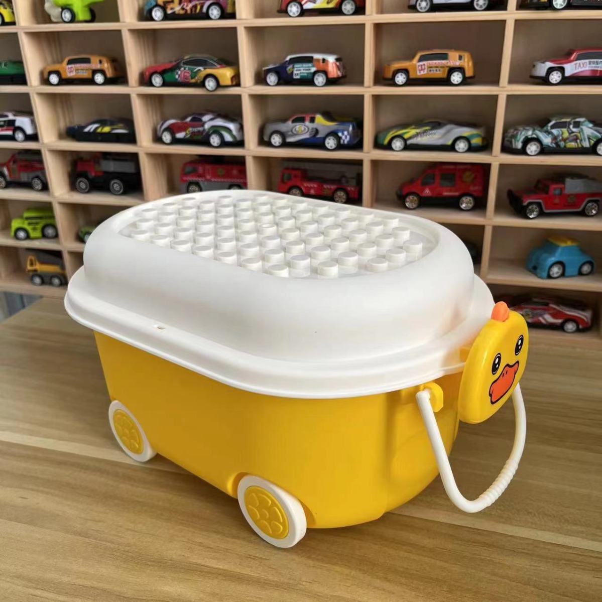 Caja de almacenamiento de pato amarillo pequeño caja de bloques de construcción caja de almacenamiento de juguetes para niños caja de organización caja de almacenamiento de material grande de plástico mapa a juego