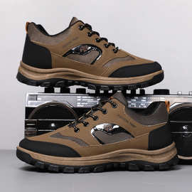 跨境男士骆驼老爹鞋防滑运动鞋加绒保暖男鞋送长辈潮流百搭登山鞋