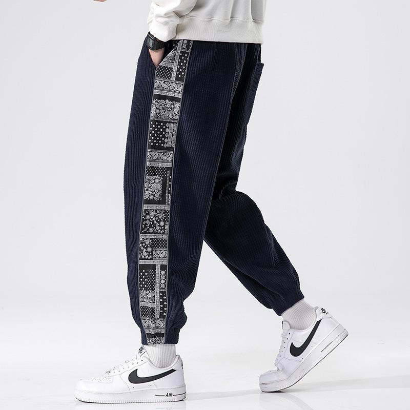 2025 Autumn and Winter Chinese Style Corduroy Men's Casual Pants Paisley Patchwork Japanese Style Plus-Size Sweatpants Men