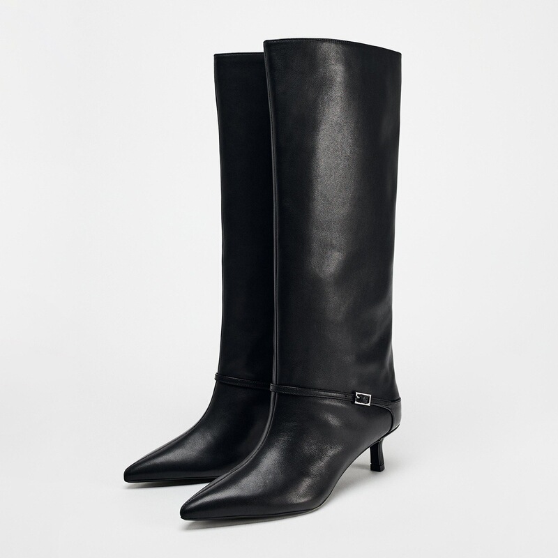 Za2025 Autumn and Winter New Style Loose Minimalist Style Kitten Heel Riding Boots for Women British Style Pointed Toe Wide Circumference Long Boots Za2025 Autumn and Winter New Style Loose Minimalist Style Kitten Heel Riding Boots for Women British Style Pointed Toe Wide Circumference Long Boots