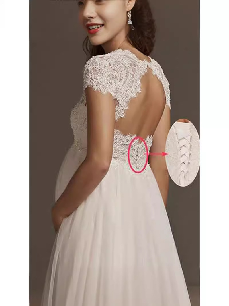 Comercio exterior vestido de novia embarazada cintura alta tamaño grande europeo y americano Laisen pequeña cola blanca Amazon vestido de novia transfronterizo