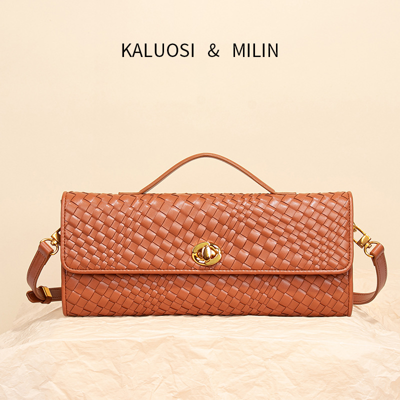 2025春夏新款编织晚宴包法棍包插销横款手拿风琴包钱包单肩斜挎包