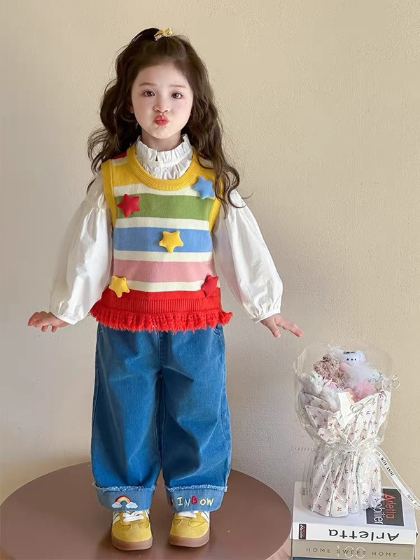 奶油套装2025新款儿童春秋季针织马甲时髦女宝宝早秋洋气穿搭跨境|undefined