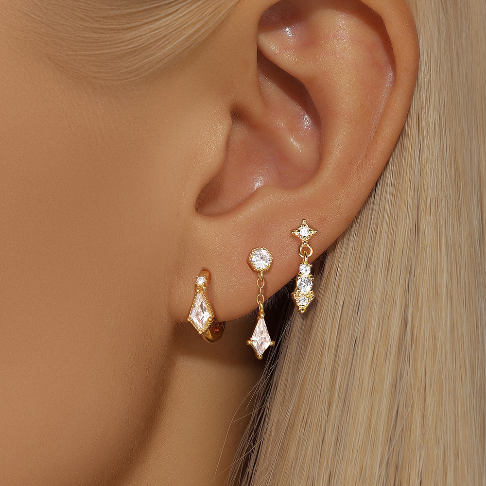 6g Weight 925 Sterling Silver Ear Needle Material Zircon Inlay Material Ear Studs Classification 3 Pieces Quantity Holiday, Banquet, Street Occasion 925 Sterling Silver Material Geometric Pattern Women's Gender Plating Design Simple Style Style 3 Pieces 925 Sterling Silver Zircon Geometric Ear Studs 4