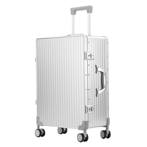 Side-opening full-metal aluminum-magnesium alloy deep-capacity pull-along suitcase one-nine open travel case with swivel wheels for men and women
