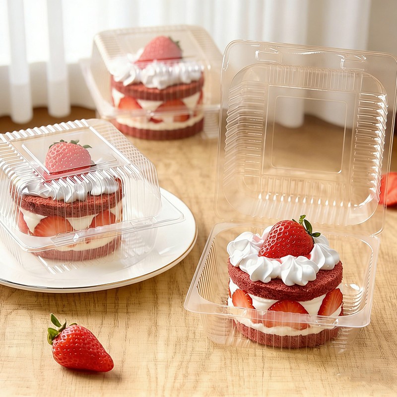Transparent flip-top strawberry cake food container disposable…