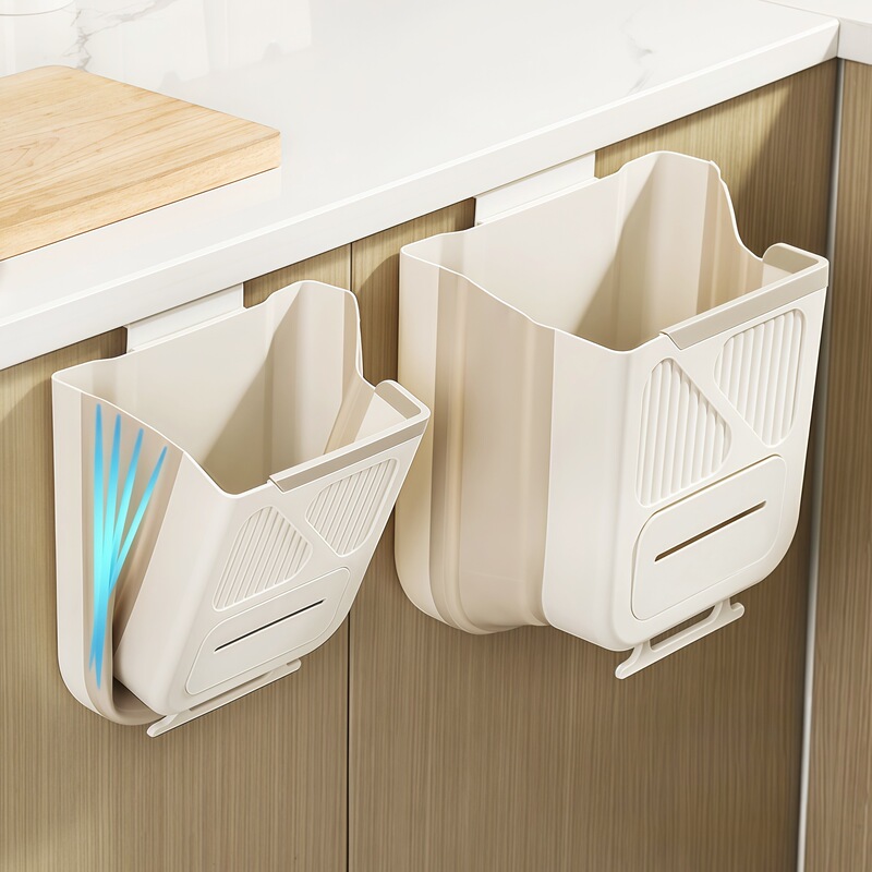 Kitchen Trash Can Wall-Mounted Foldableable Household Kitchen Waste Cabinet Door Special Storage Bucket Bathroom Toilet Paper Basket
