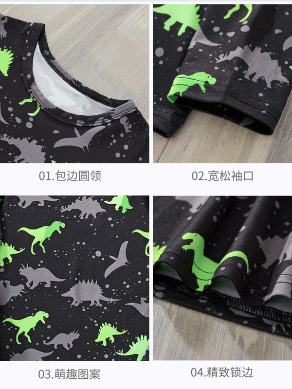 2025 秋の新男の子長袖スーツ漫画動物 Tシャツ快適なカジュアル恐竜パターン工場ドロップシッピング|undefined