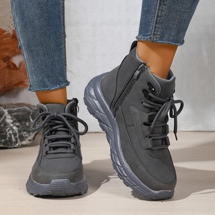 2025 Winter New Lace-Up Fashion Simple Versatile Thick-Soled Fleece-Lined Thickened Warm Hiking Shoes Cotton Shoes for Women Wholesale