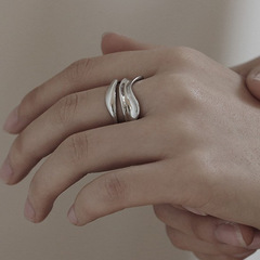 時尚博主同款雙層不規則波浪紋開口戒指女簡約個性冷淡風食指戒潮