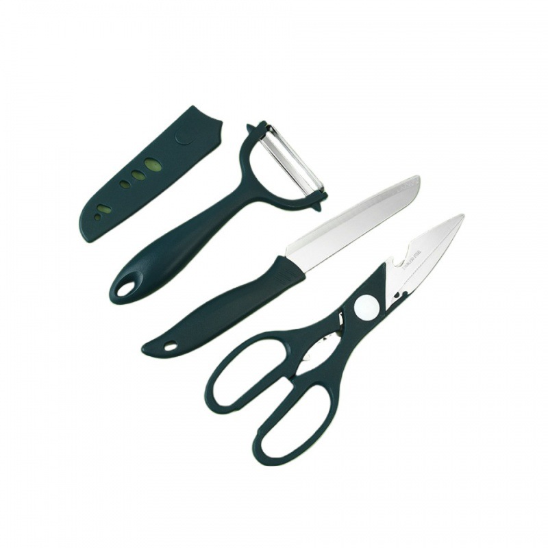 Fabricante spot al por mayor mango de cola puntiaguda cuchillo de fruta juego de cuatro piezas de acero inoxidable paquete de succión de doble cara juego de cuchillos de cocina