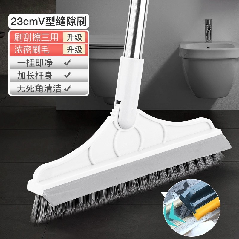 ツーインワン浴室床ワイパー、硬い毛のトイレ浴室床継ぎ目ブラシ、タイルのデッドコーナーを掃除するための長いハンドル|undefined
