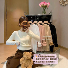 2025韩版冬季内搭加绒加厚圆领上衣女设计感一体绒毛衣针织衫上衣