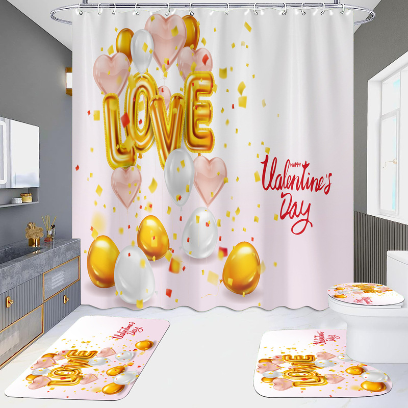 Cross-border Valentine's Day HD digital printing waterproof punch-free bathroom hotel partition curtain source factory background Cross-border Valentine's Day HD digital printing waterproof punch-free bathroom hotel partition curtain source factory background