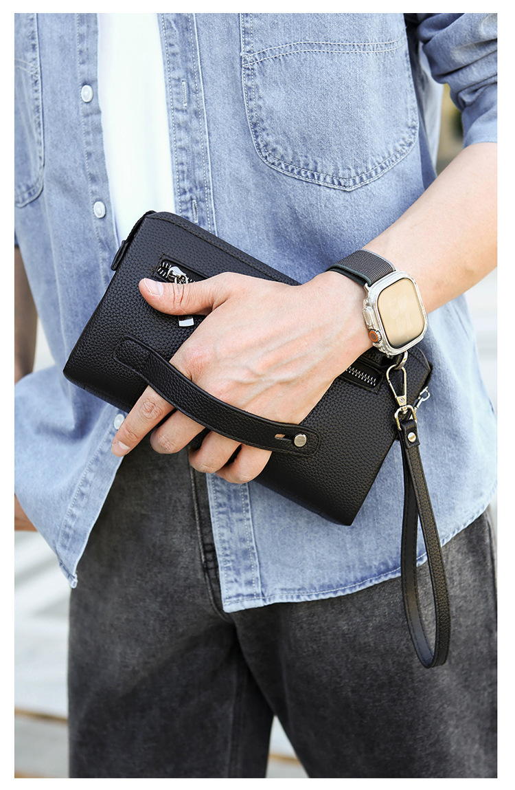 Men's Large Capacity Leather Clutch Bag For Men Soft Cowhide Handbag_voghion.com