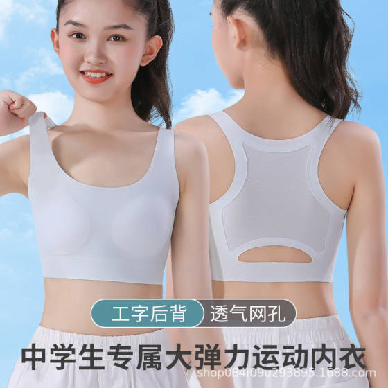 Ice Silk Seamless Girl Bra Student Sports Underwear Development Period Early Puberty Senior high school Student Girl Shock-proof Back