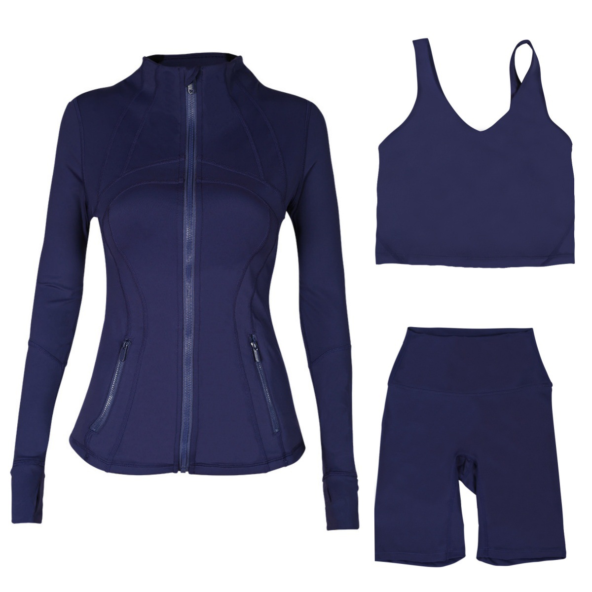 Women's 3-Piece Workout Set – Breathable Jacket, U-Back Sports Bra & 5" Shorts For Yoga, Running & Gym (S-Xxxl, 40+ Colors)​_ecoleips.com