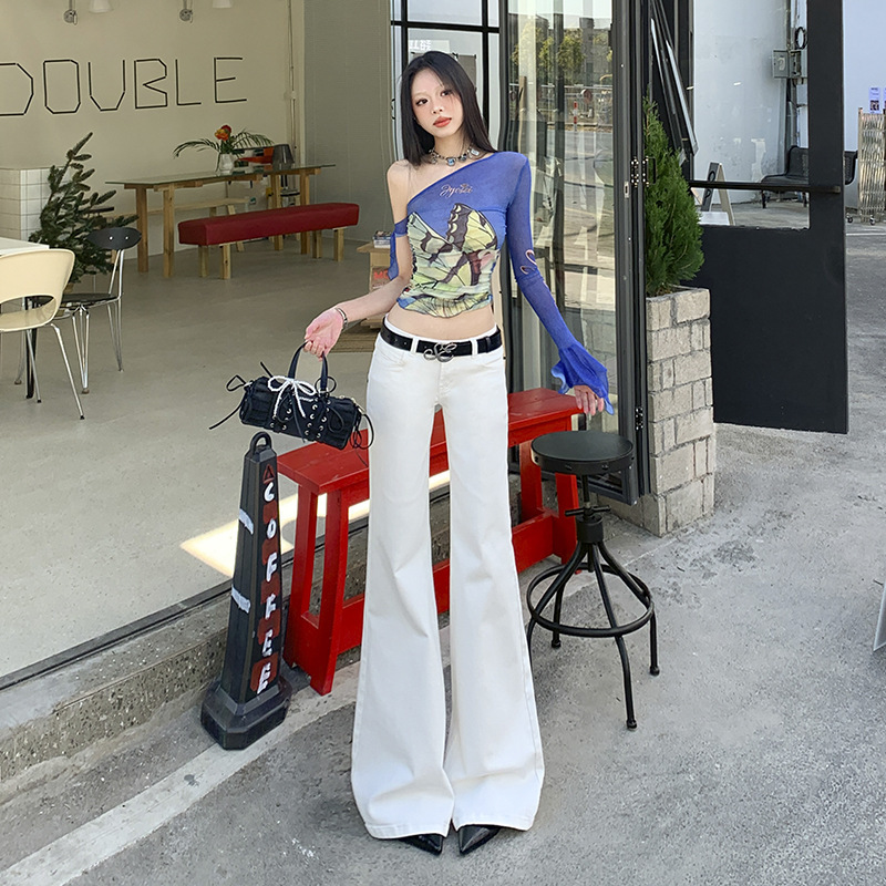 Spice Girls White Low-waisted Slimp Jeans Women's 2025 Spring and Autumn New Elastic Loose Slimming Wide-leg Flared Pants