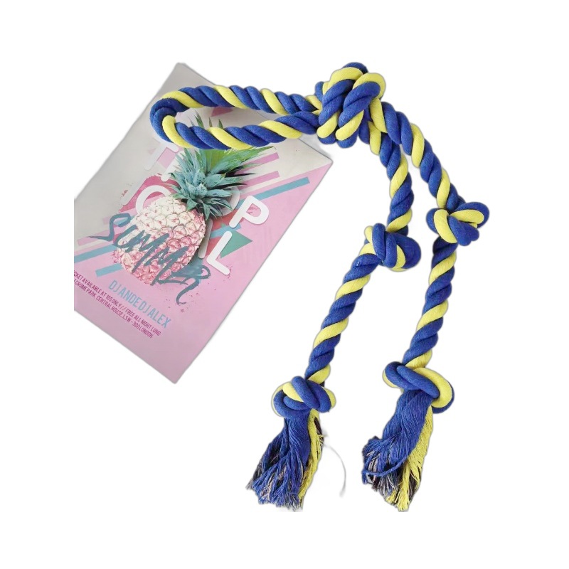 Fabricantes al por mayor de cinco nudos de algodón tejido a mano resistente a la mordedura juguetes de perros grandes juguetes de mordedura de cuerda juguetes de perros