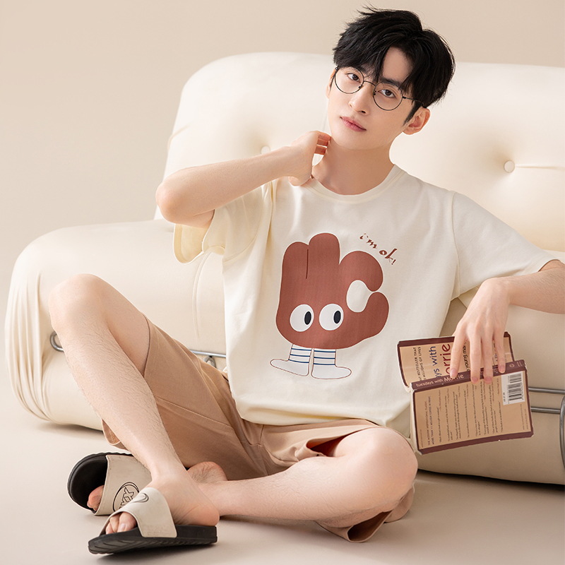 Nuevo algodón de manga corta de verano Pantalones cortos pijamas hombres rayas simple delgada ropa de abrigo casual homewear traje