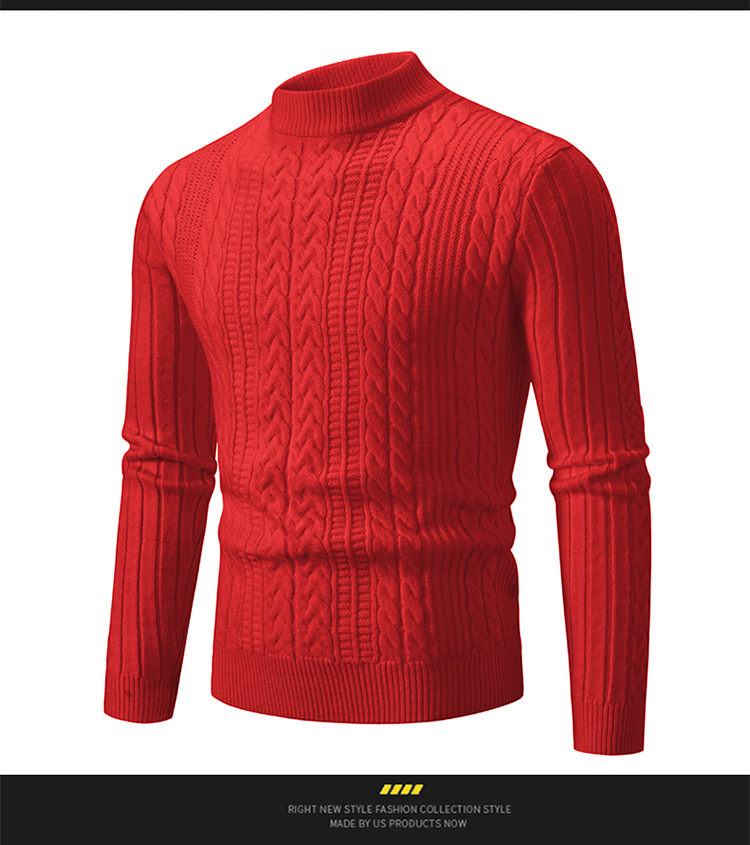 Classic Solid Color Mock Neck Sweater For Men - Premium Acrylic-Blend Knit Pullover, Slim Fit, Breathable & Soft For Casual Layering​_viptrois.com