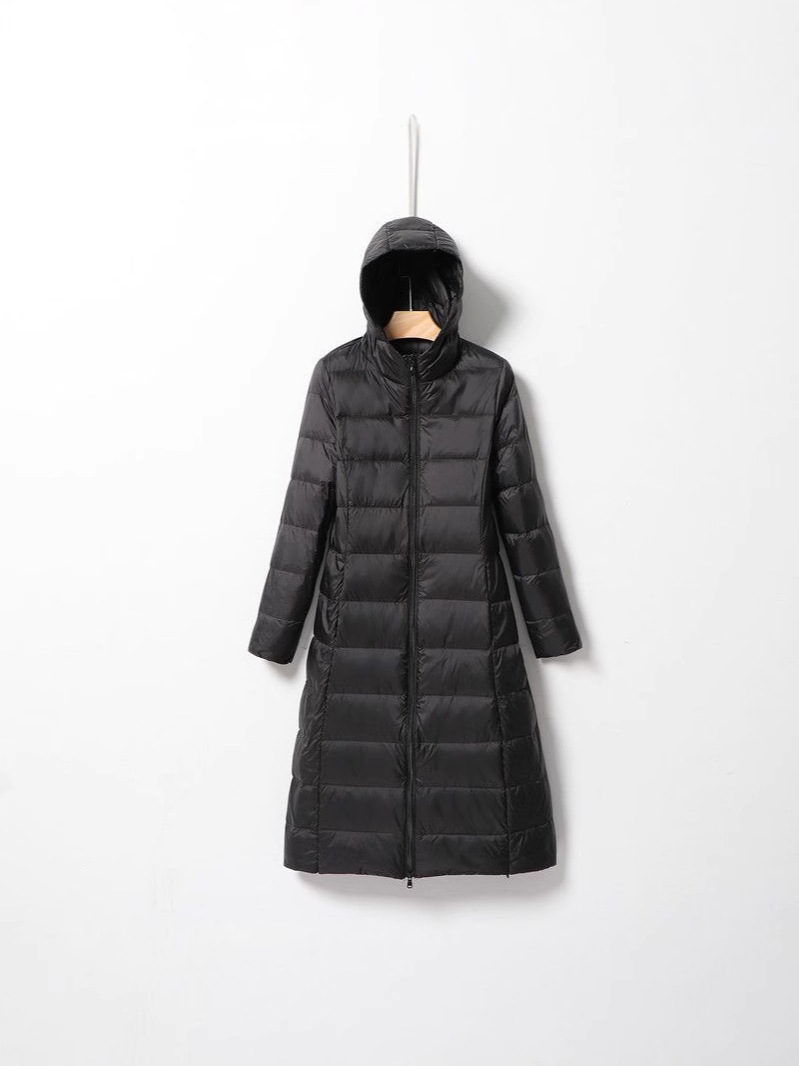 Transfronterizo otoño y invierno nuevo chaqueta de pluma ligera para mujeres largas rodillas alargadas con capuzas delgada chaqueta coreana