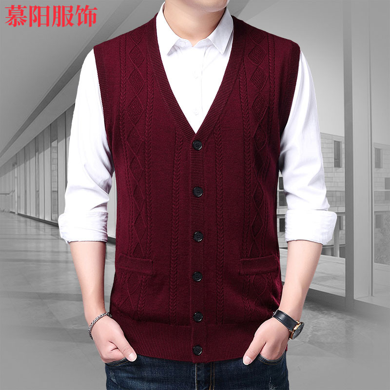 De mediana edad y ancianos papá de punto cardigan hombres con cuello en V diamante jacquard chaleco casual de negocios chaleco de entrega de una sola pieza