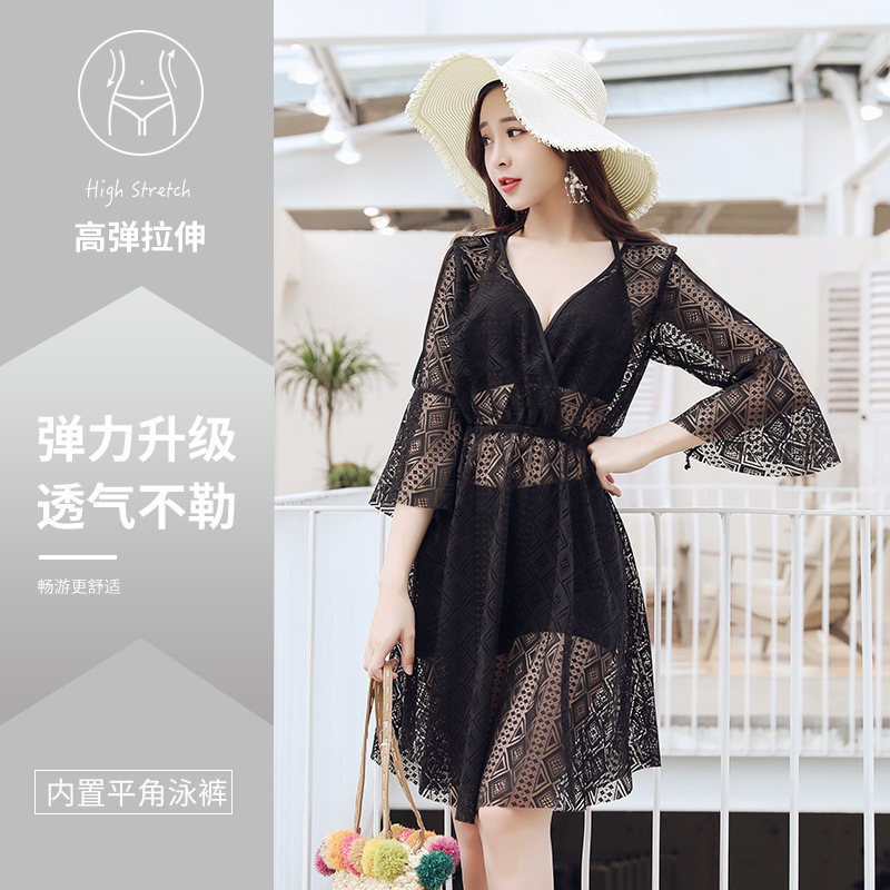 Swimsuit women's split three-piece set with steel support sexy blouse lace super fairy lady holiday hot spring swimwear wholesale