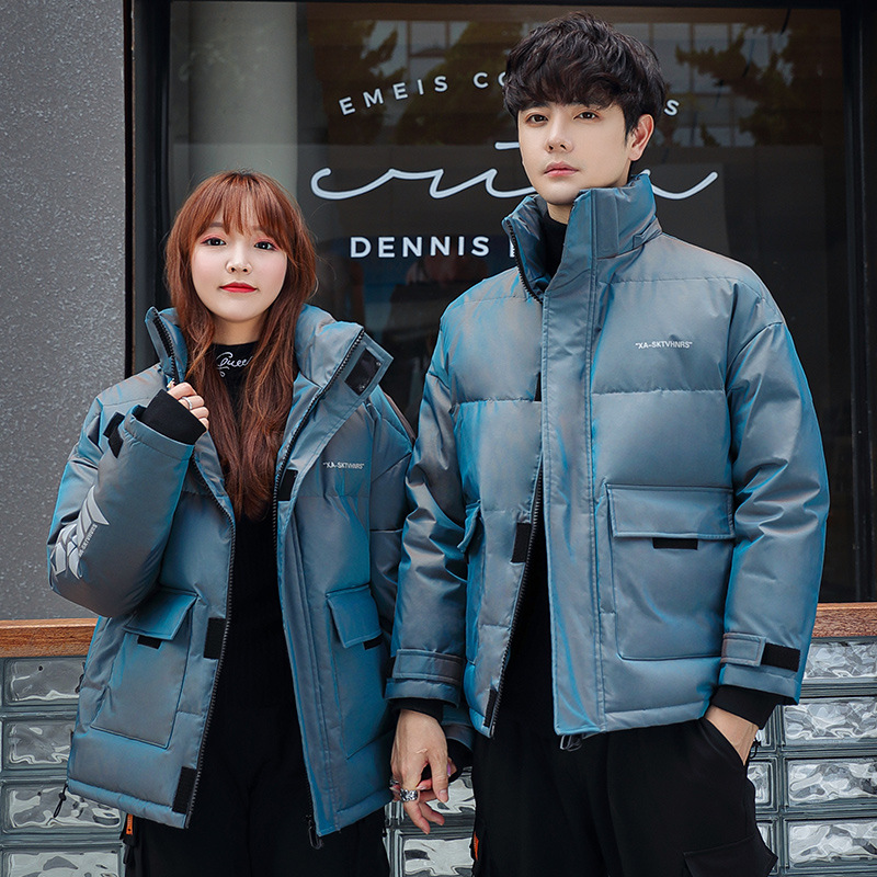 2022 invierno nueva chaqueta corta de los hombres de moda juventud engrosada pareja color cambiante chaqueta casual ropa de hombre