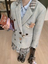 泉野薰冬季新款格纹毛呢西装半身裙套装学院风小众感呢子外套